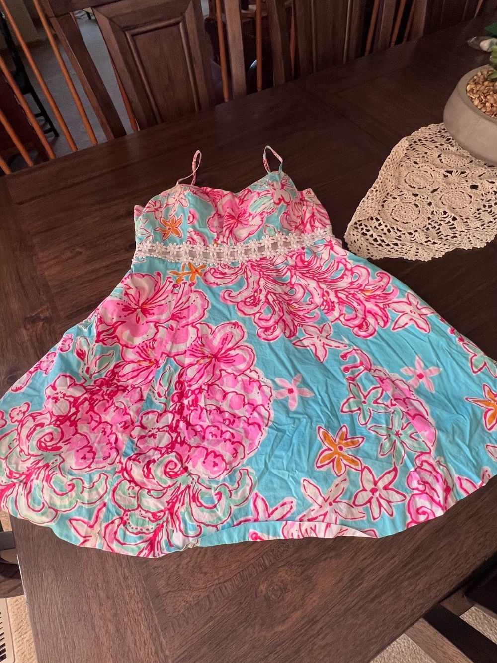 Lilly Pulitzer Floral Sundress Size 12 Pink Aqua Sleeveless Resort Dress EUC